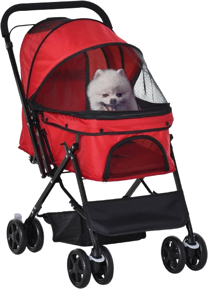 PawHut Pet Stroller Dog Cat Travel Pushchair Foldable Jogger with Reversible Handle EVA Wheel Brake Basket Adjustable Canopy Safety Leash for Small Dogs