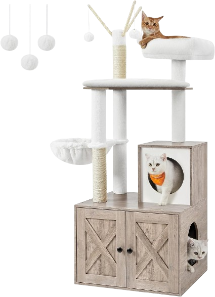 Feandrea WoodyWonders Cat Tree with Litter Box Furniture Hidden Enclosure, 2-in-1 Modern Tower