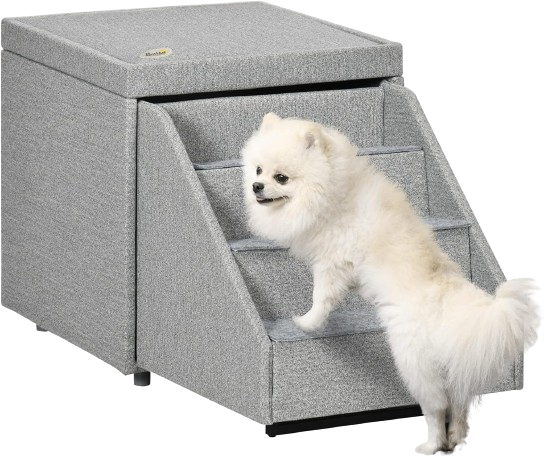 PawHut 2 in 1 Dog Stairs Ottoman, Multi-Purpose Pet Stair with Storage for Small Medium Dogs Cats, Non-Slip Dog Steps for Couch, High Beds and Sofa